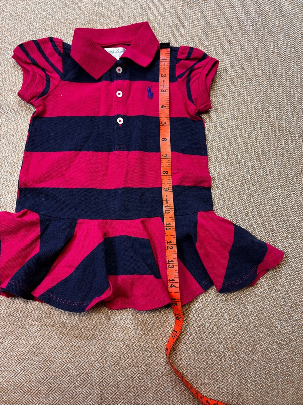Ralph Lauren Red & Navy Striped Polo Dress with Flared Skirt 9M - Picture 4 of 7